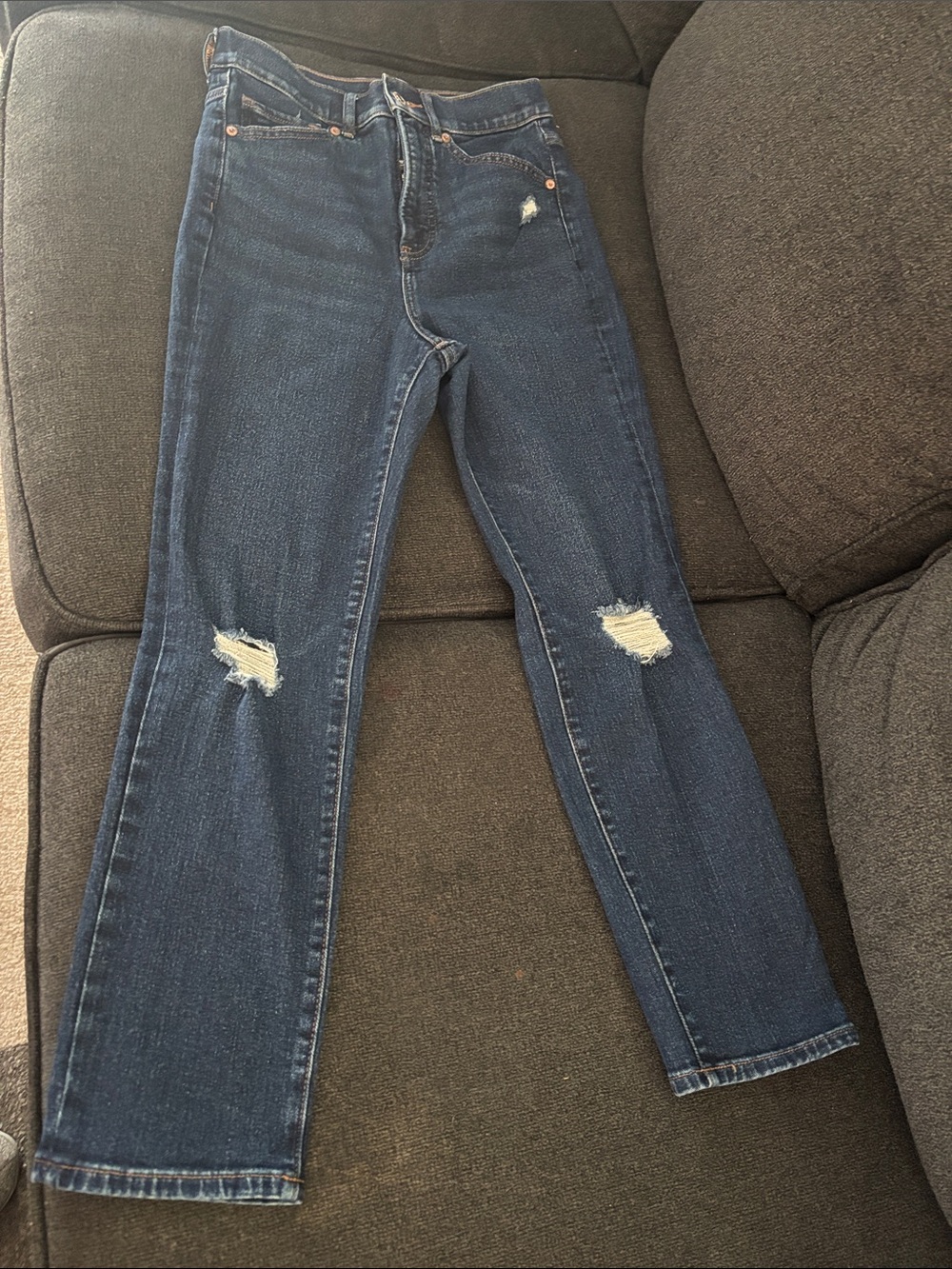Express Dark Blue Skinny Jeans with Knee Rips